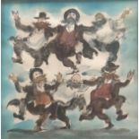 A 20TH CENTURY WATERCOLOUR, DANCING RABBIS Unsigned, mounted, framed and glazed. (35cm x 35cm)