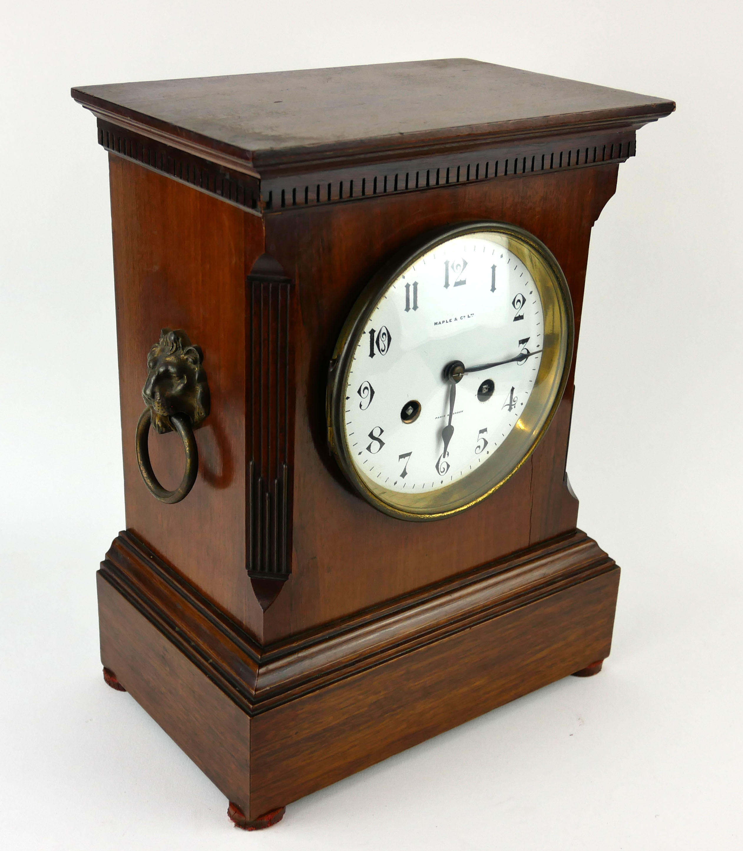 MAPLE AND CO., A LATE 19TH/EARLY 20TH CENTURY MANTLE CLOCK Architectural form with twin brass mask - Image 2 of 2