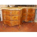 A RARE PAIR OF 18TH CENTURY ITALIAN BURR WALNUT AND KINGWOOD COMMODES Serpentine form, with