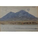 NORMAL WILKINSON, 1878 - 1971, WATERCOLOUR SKETCH Mountain seascape, signed lower right, inscribed