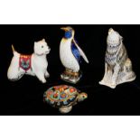 ROYAL CROWN DERBY, A COLLECTION OF FOUR PORCELAIN PAPERWEIGHTS 'Wolf MMV', 'Terrapin', 'West