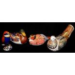 ROYAL CROWN DERBY, A COLLECTION OF FOUR PORCELAIN BIRD PAPERWEIGHTS 'Beefeater L11', '