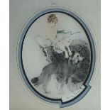 LOUIS ICART, 1888 - 1950, ETCHING AND AQUATINT Titled 'Woman Restraining a German Shepherd Dog',