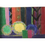 A 20TH CENTURY ABSTRACT PASTEL PAINTING Indistinctly signed lower right, together with a ink and
