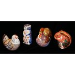 ROYAL CROWN DERBY, A COLLECTION OF PORCELAIN PAPERWEIGHTS 'Hen', 'Rooster', 'Squirrel' and 'Beaver',