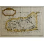 JACQUES NICOLAS BELLIN, 1703 - 1772, AN 18TH CENTURY HAND COLOURED MAP Saint Lucia, Sainte Lucie,
