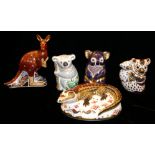 ROYAL CROWN DERBY, AUSTRALIAN COLLECTION, A COLLECTION OF FIVE PORCELAIN PAPERWEIGHTS 'Kangaroo', '