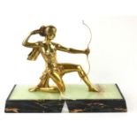 AN ART DECO GILT BRONZE, ONYX AND MARBLE 'DIANA THE HUNTRESS' SCULPTURE, KNEELING FEMALE DANCER With
