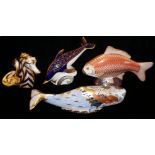 ROYAL CROWN DERBY, A COLLECTION OF FOUR AQUATIC PAPERWEIGHTS 'Oceanic Whale' made exclusively for