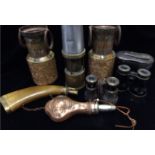 A COLLECTION OF 19TH CENTURY AND LATER BRASS AND COPPER ITEMS Comprising a brass Davy miners lamp,