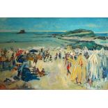 ROSS FOSTER, B. 1960, OIL ON CANVAS View of the beach at St. Marlowe, signed, unframed. (115CM x