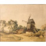 AN 18TH/19TH CENTURY WATERCOLOUR, LANDSCAPE WITH WATERMILL Unsigned, mounted, framed and glazed. (