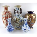 A COLLECTION OF 20TH CENTURY ORIENTAL POTTERY VASES Including a blue and white vase with twin