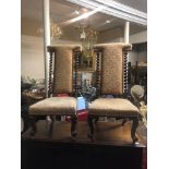 A PAIR OF VICTORIAN MAHOGANY PRIE DIEU CHAIRS Upholstered in a later cut moquette fabric with barley