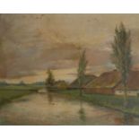 AN EARLY 20TH CENTURY CONTINENTAL IMPRESSIONIST SCHOOL OIL ON CANVAS, RIVER LANDSCAPE With trees and