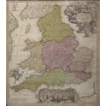 J.B. HOMMAN, AN 18TH CENTURY HAND COLOURED MAP ENGRAVING Titled 'Magna Britannia Regum Anglia', with