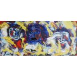 MARYCLARE FOA, BRITISH, 20TH CENTURY OIL ON CANVAS Abstract, three faces, signed, inscribed verso,