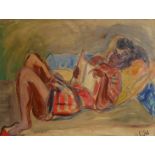 AN EARLY 20TH CENTURY OIL ON BOARD PORTRAIT, RECLINING YOUNG GIRL READING Indistinctly inscribed