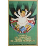 'FUMEZ LES CIGARETTES TOUTES FAITES DE LA RÉGIE FRANCAISE, DABO, 1937', A LARGE ORIGINAL POSTER