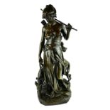 EUGÈNE-ANTOINE AIZELIN, FRENCH, 1821 -1902, BRONZE STATUE Titled 'NYMPHE DE DIANE', signed