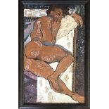 MARK CARDER, 1985, OIL ON BOARD Reclining female nude. (40cm x 61cm)