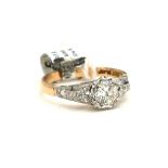 AN 18CT GOLD, PLATINUM AND BRILLIANT CUT DIAMOND RING (size L). (diamond approx 0.44ct, 2.4g)