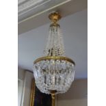 A 19TH CENTURY DESIGN GILT BRASS AND CRYSTAL ELECTROLIER. (h 60cm)