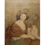 AFTER DOMENICHO ZAMPIERI, 19TH CENTURY WATERCOLOUR HEIGHTENED WITH GILT Portrait of Cumaean Sibyl,