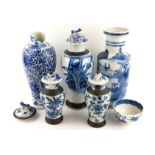 A COLLECTION OF 19TH/20TH CENTURY CHINESE BLUE AND WHITE PORCELAIN Comprising a vase hand painted