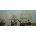 A 20TH CENTURY OIL ON CANVAS, MARINE SCENE Titled 'Ships of Sir Thomas Slade', 18th Century