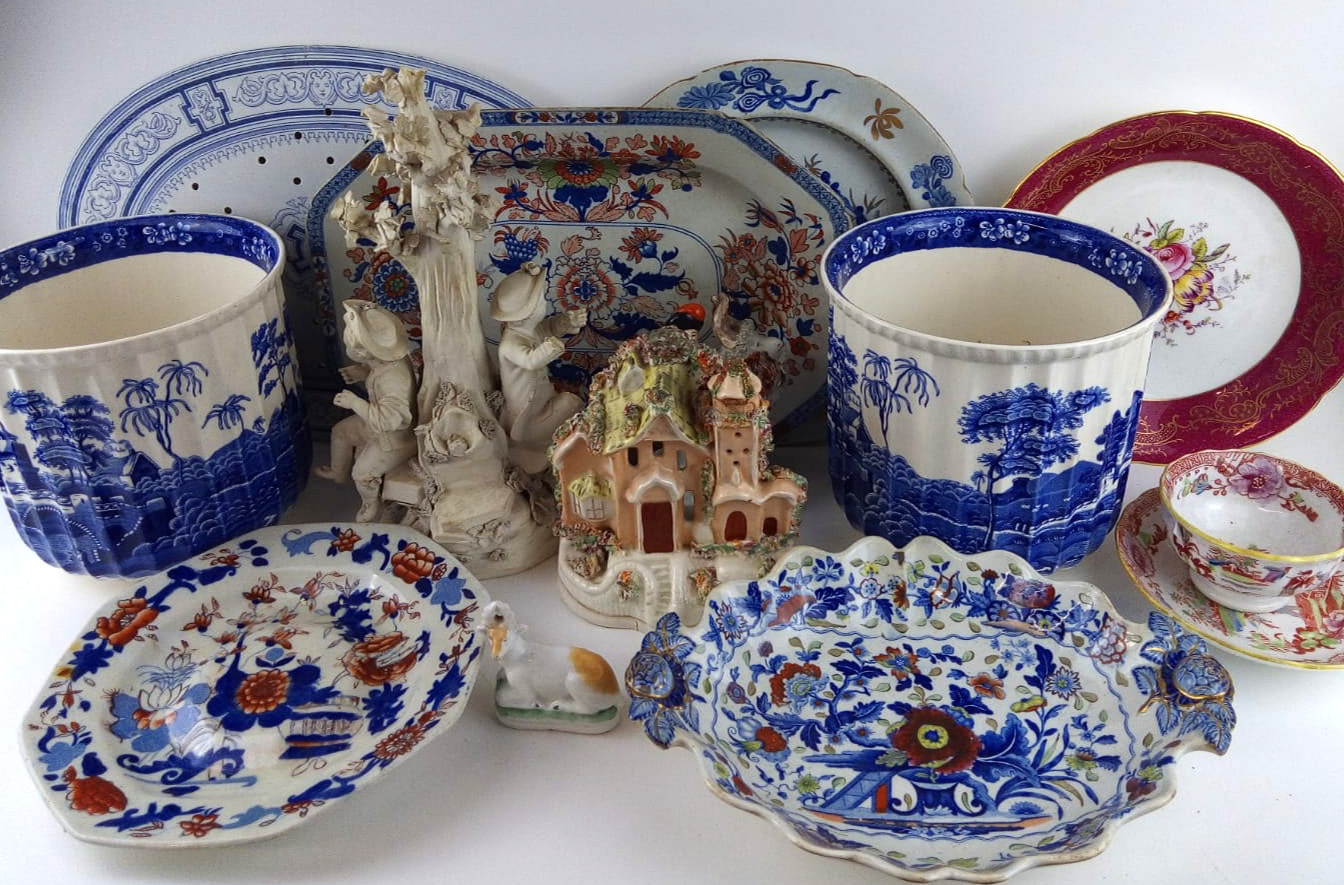 A COLLECTION OF 18TH CENTURY AND LATER ENGLISH POTTERY Comprising a Derby Blanc de Chine figural