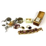 A COLLECTION OF VINTAGE COSTUME JEWELLERY Including a butterfly brooch, diamanté and marcasite, a