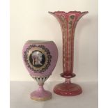 A 19TH CENTURY VASE DECORATED WITH A PORTRAIT OF A ROMAN On a pink ground, along with a 19th Century