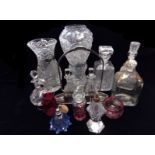 A COLLECTION OF 20TH CENTURY CUT LEAD CRYSTAL AND COLOURED GLASSWARE Including two vases, two