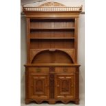 ARTS & CRAFTS, A GOOD QUALITY 19TH CENTURY CARVED OAK DRESSER The spindle gallery cornice over three