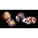ROYAL CROWN DERBY, A COLLECTION OF FOUR PORCELAIN PAPERWEIGHTS 'Monkey with Cub', 'Pig', 'Field