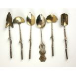 WANG HING, A COLLECTION OF FIVE CHINESE SILVER TEA SPOONS With bamboo handles and leaf form bowls,