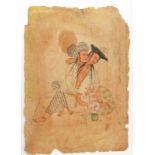 A PERSIAN WATERCOLOUR IN THE STYLE OF 18TH/19TH CENTURY, PORTRAIT Two lovers, unframed. (approx 25.
