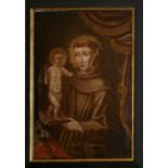 A 17TH/18TH CENTURY SPANISH/PORTUGUESE OIL ON CANVAS Saint Anthony of Padua, The Christ Child,