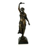 A 19TH CENTURY BRONZE STATUE, NEOCLASSICAL FEMALE DANCER On a black marble base. (23cm) Condition: