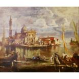 CIRCLE OF FRANCESCO GUARDI, 1712 - 1793, 18TH CENTURY OIL ON PANEL Venetian landscape, a view of San