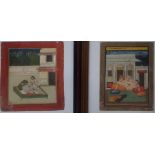 TWO INDIAN WATERCOLOUR EROTIC PAINTINGS Two figures in an exotic garden. Framed and glazed. (