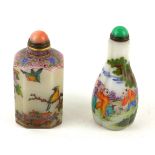 TWO CHINESE GLASS AND HARDSTONE SNUFF BOTTLES Hexagonal bottle with fine floral painted decoration
