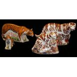 ROYAL CROWN DERBY, FOUR PORCELAIN TIGER PAPERWEIGHTS 'Bengal Tiger LV11', 'Bengal Tiger Cub