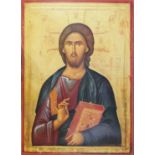 A LARGE RUSSIAN ICON PRINT CHRIST PANTOCRATOR, LAID TO PANEL. (61cm x 85cm) Condition: good