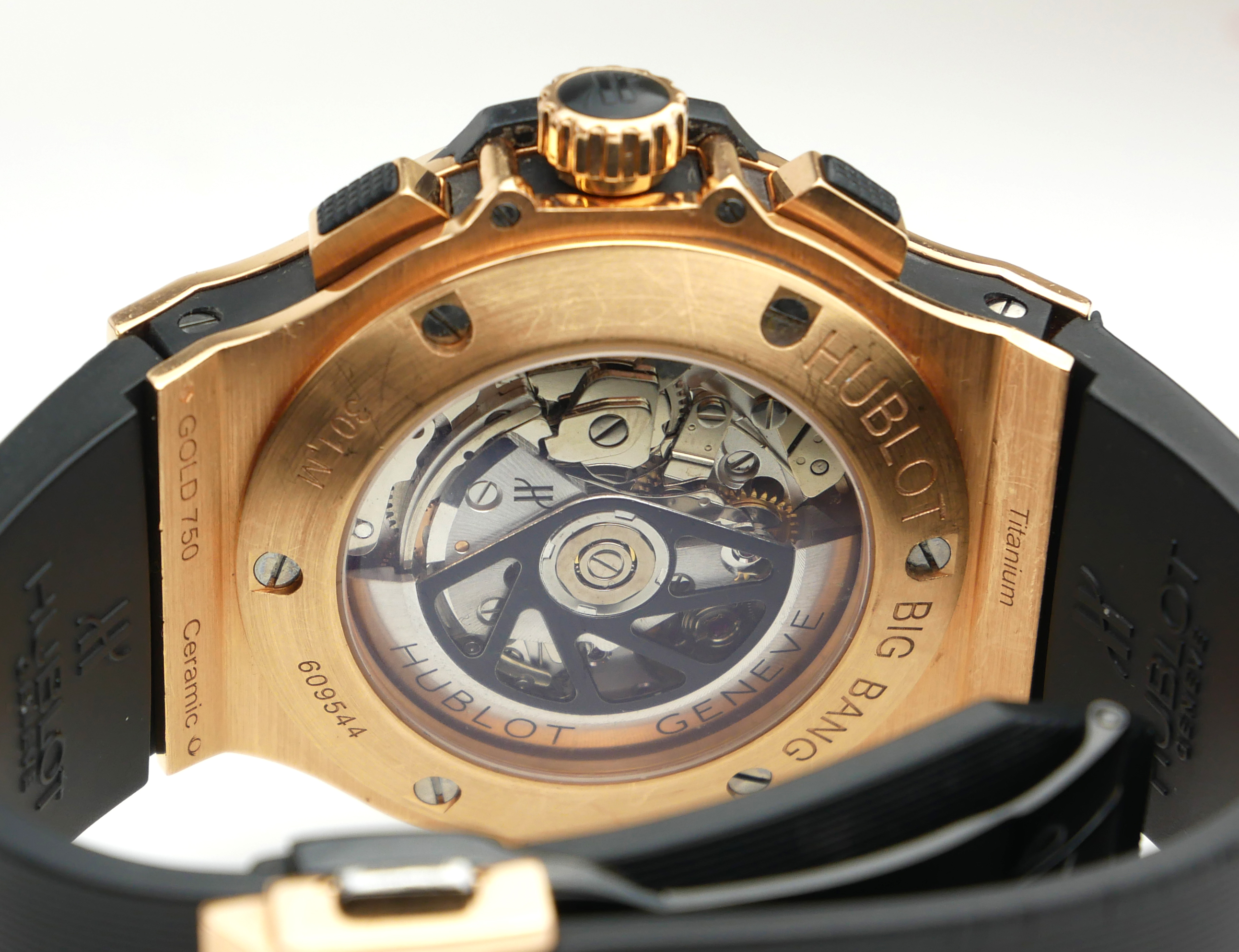HUBLOT, BIG BANG, AN 18CT GOLD AND DIAMOND GENT'S CHRONOGRAPH WRISTWATCH With textured black dial, - Image 6 of 7