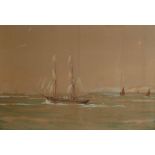 A 19TH CENTURY BRITISH SCHOOL WATERCOLOUR, SEASCAPE With yacht a sale, framed and glazed. (sight