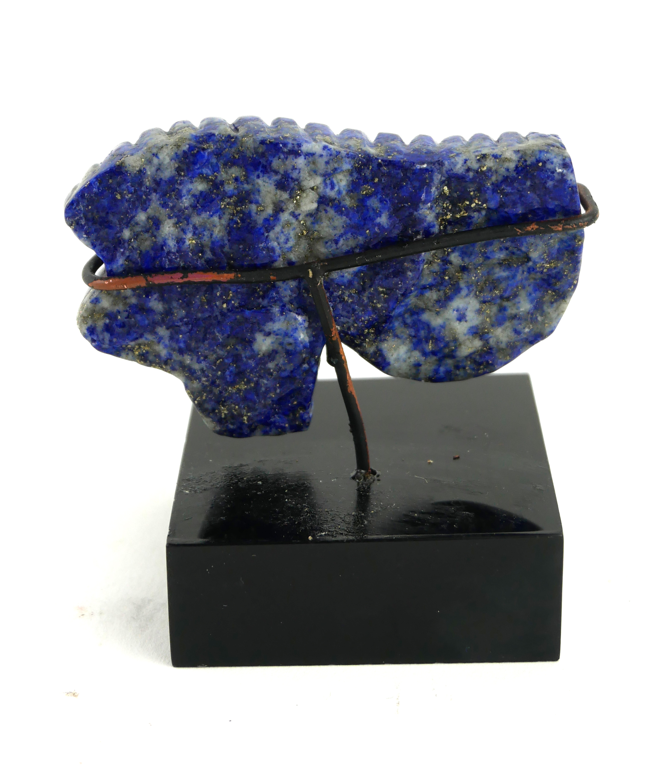 A CARVED LAPIS LAZULI EGYPTIAN EYE PLAQUE On black perspex stand. (approx 7cm x 4cm) - Image 2 of 3