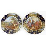 SÈVRES, A PAIR OF PORCELAIN CABINET PLATES Hand painted with 18th Century battle scenes, titled '