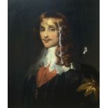 A 19TH CENTURY OIL ON CANVAS, PORTRAIT OF A 17TH CENTURY GENTLEMAN In a good gilt gesso frame. (85cm